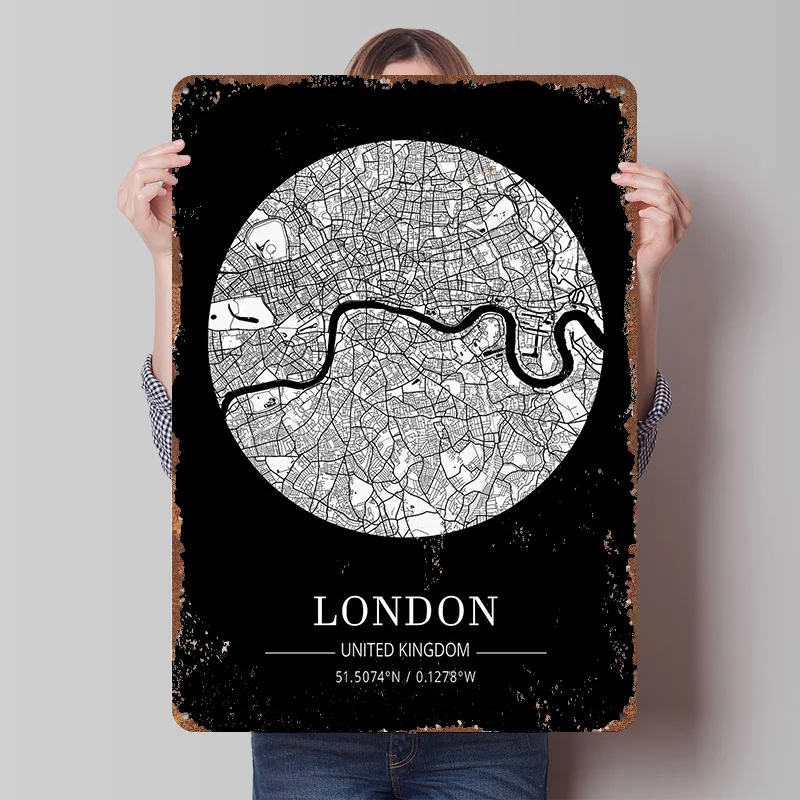 Retro Gaming London - Plaque en métal avec carte de