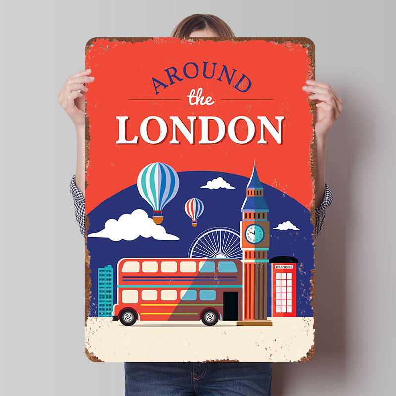 Retro Gaming London - Affiche métallique de voyage à thème